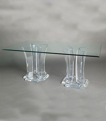 Dining Table with Two Tulip Style Table Bases with Glass Top