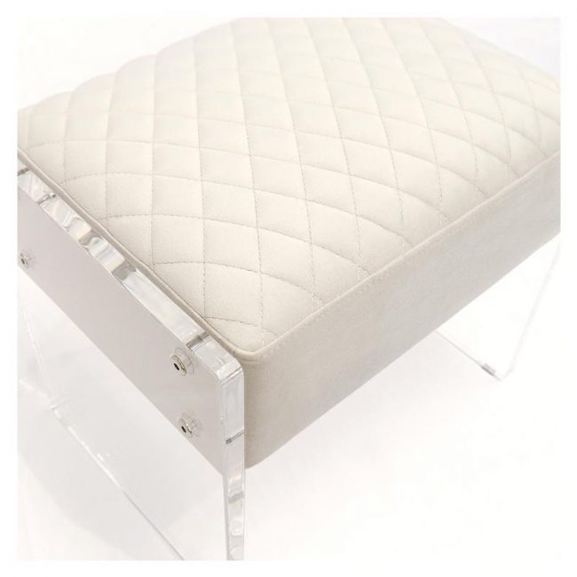 Acrylic Ottoman acrylic legs white quilted 10 inch Cushion