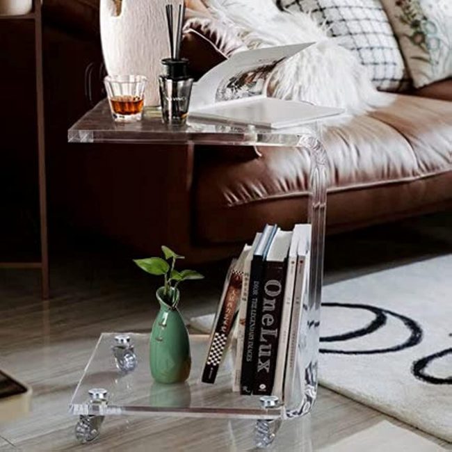 Acrylic rolling side table