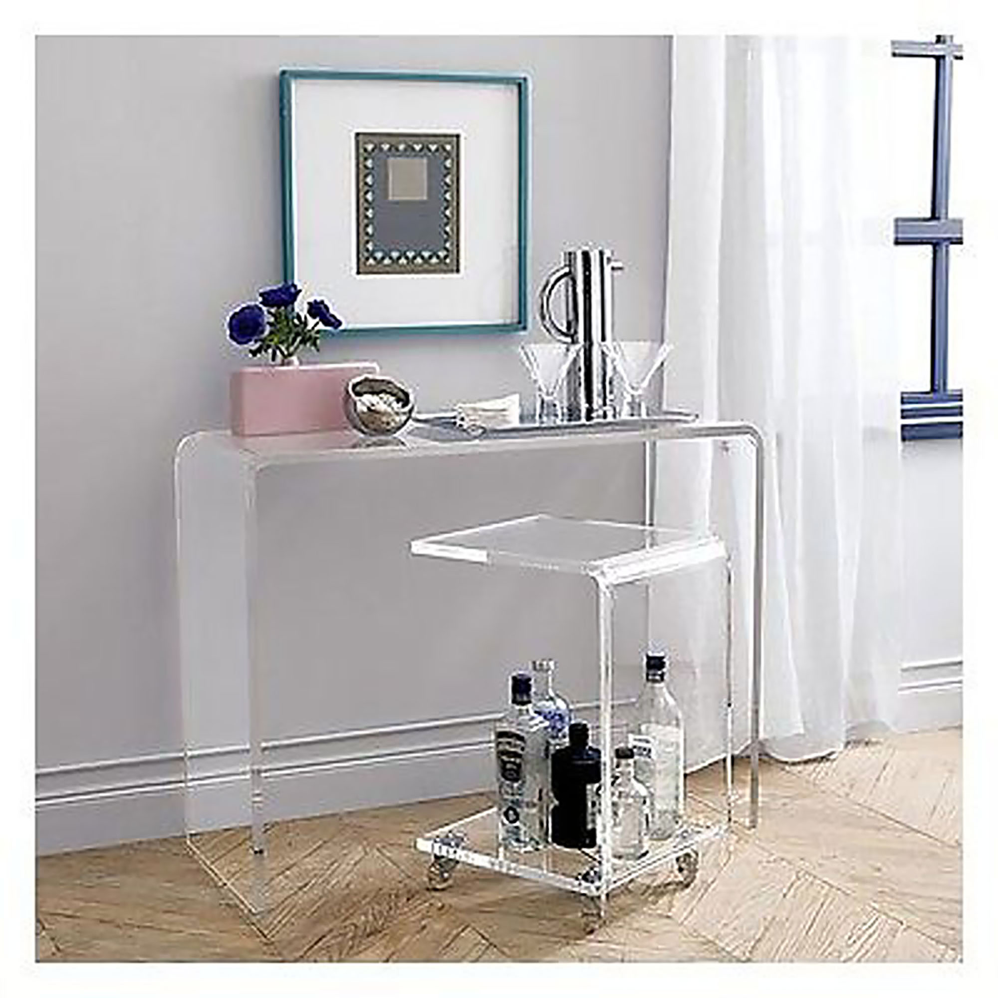 Acrylic console tables waterfall style clear and colors